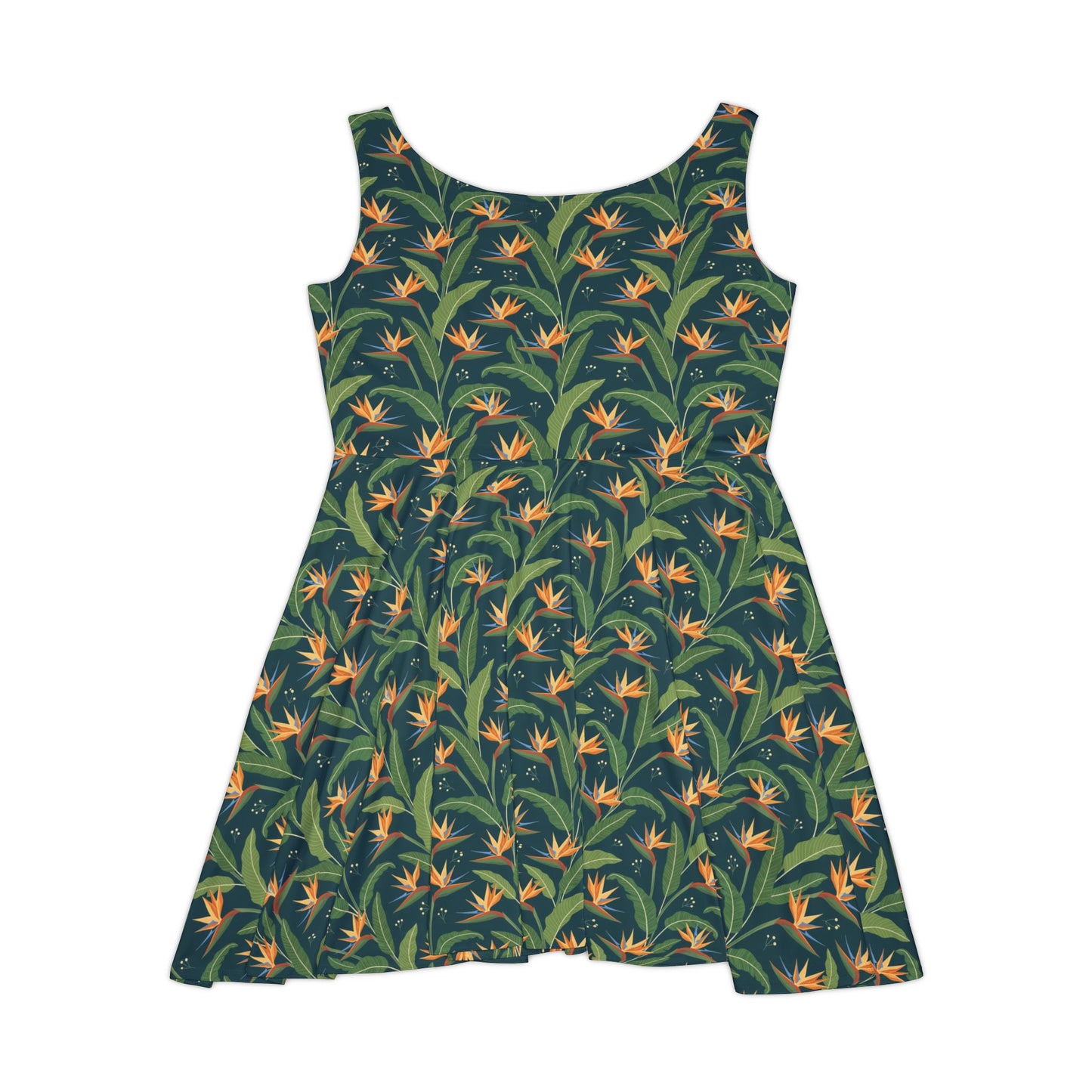 Tropical Bird of Paradise Skater Dress — Floral All-Over-Print Summer Dress
