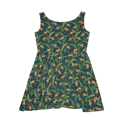 Tropical Bird of Paradise Skater Dress — Floral All-Over-Print Summer Dress