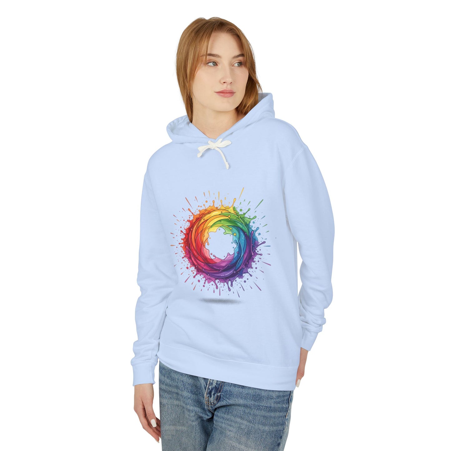 Rainbow Splash Circle Hoodie — Colorful Abstract Pride Pullover