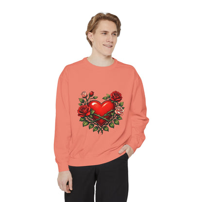 Heart & Roses Sweatshirt — Vintage Tattoo Style Valentine Pullover