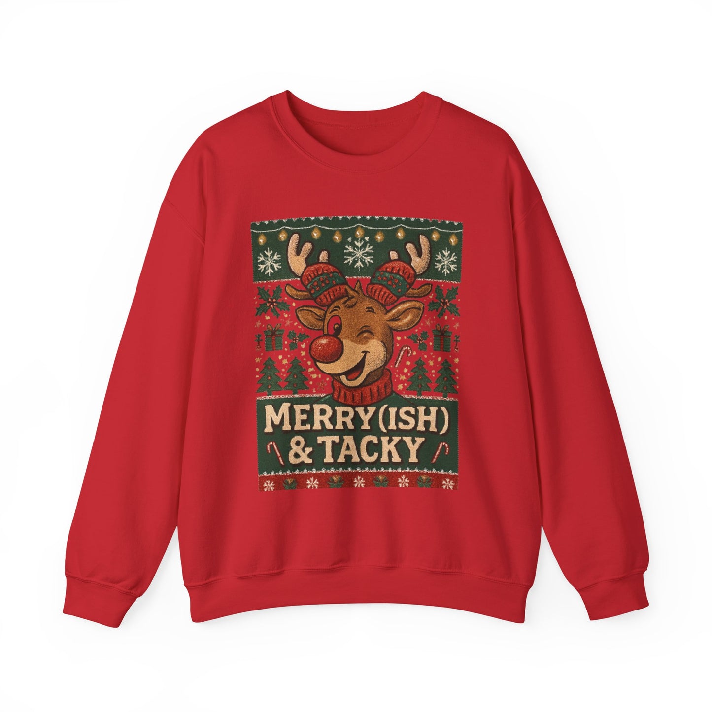 Merry(ish) & Tacky Sweatshirt - Unisex Holiday Crewneck, Christmas Sweater, Ugly Sweater Party, Cozy Gift, Festive Apparel