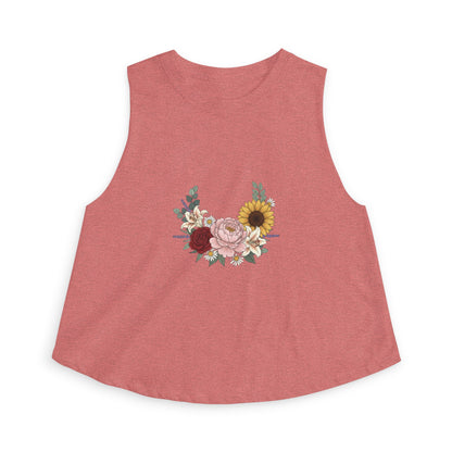 Floral Bouquet Crop Top — Sunflower & Rose Women's Tank