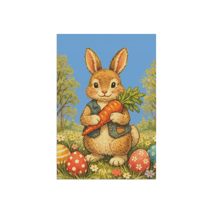 Easter Bunny Garden Flag — Vintage Bunny with Carrot & Eggs Garden Banner