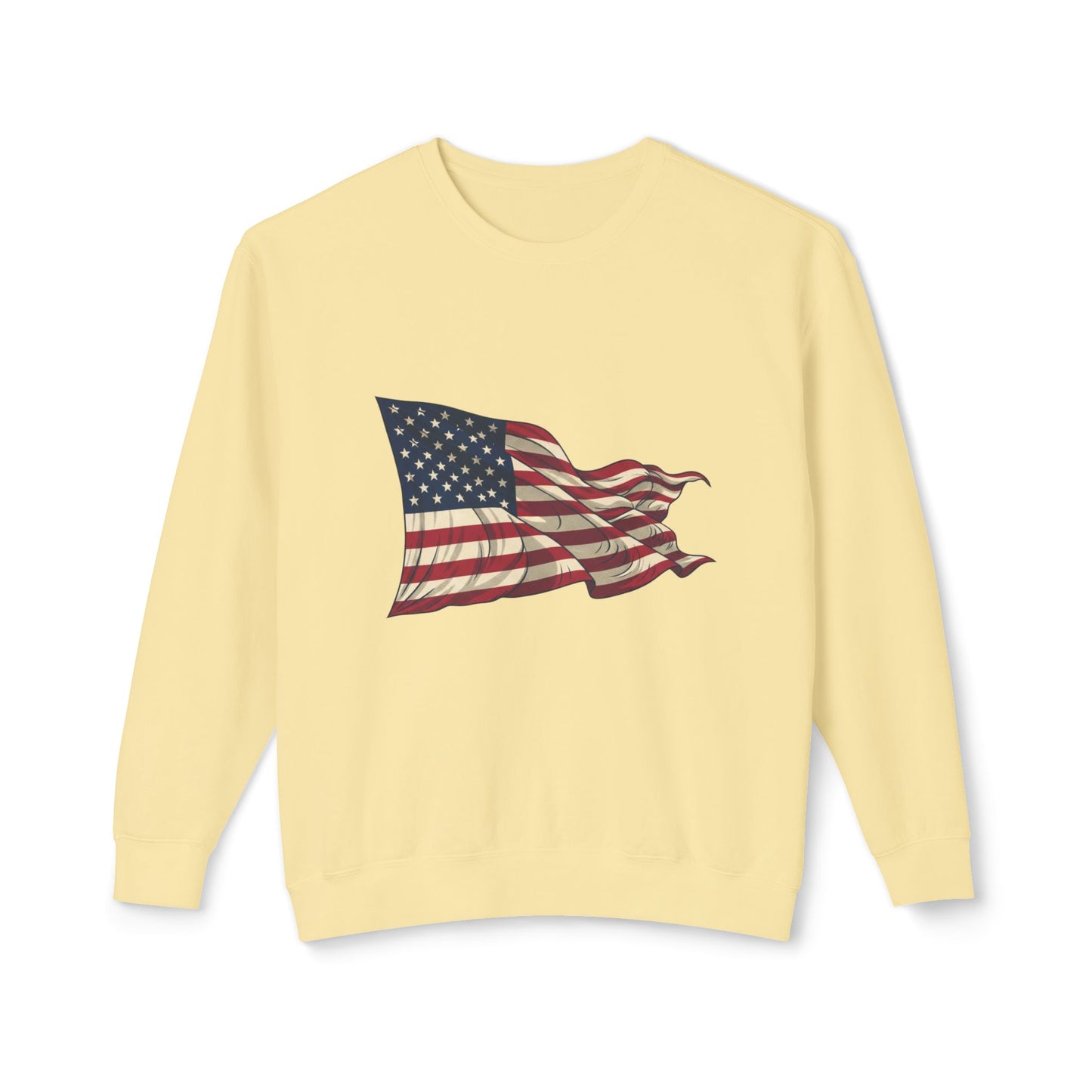 American Flag Crewneck Sweatshirt — Vintage Waving USA Graphic