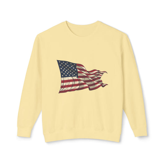 American Flag Crewneck Sweatshirt — Vintage Waving USA Graphic
