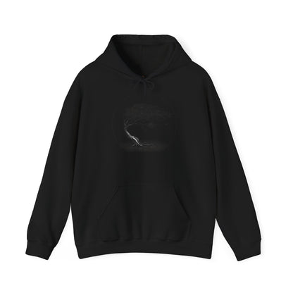 Windswept Tree Hoodie – Minimal Black Ink Nature Pullover