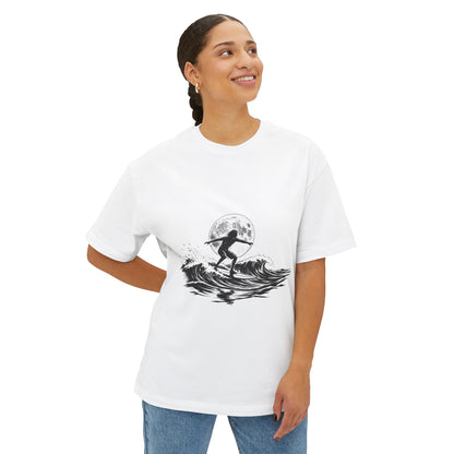 Surf Moon Graphic Tee — Silhouette Surfer on Waves