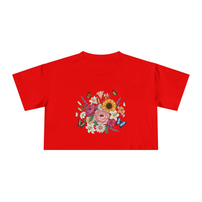 Floral Bouquet Crop Tee — Sunflower & Butterfly Garden Top