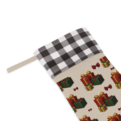 Festive Christmas Stocking, Holiday Gift Holder, Red Buffalo Plaid Decoration, Personalized Xmas Stocking, Cozy Home Accent