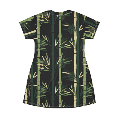 Bamboo Print T‑Shirt Dress — Green Bamboo Forest All‑Over Print