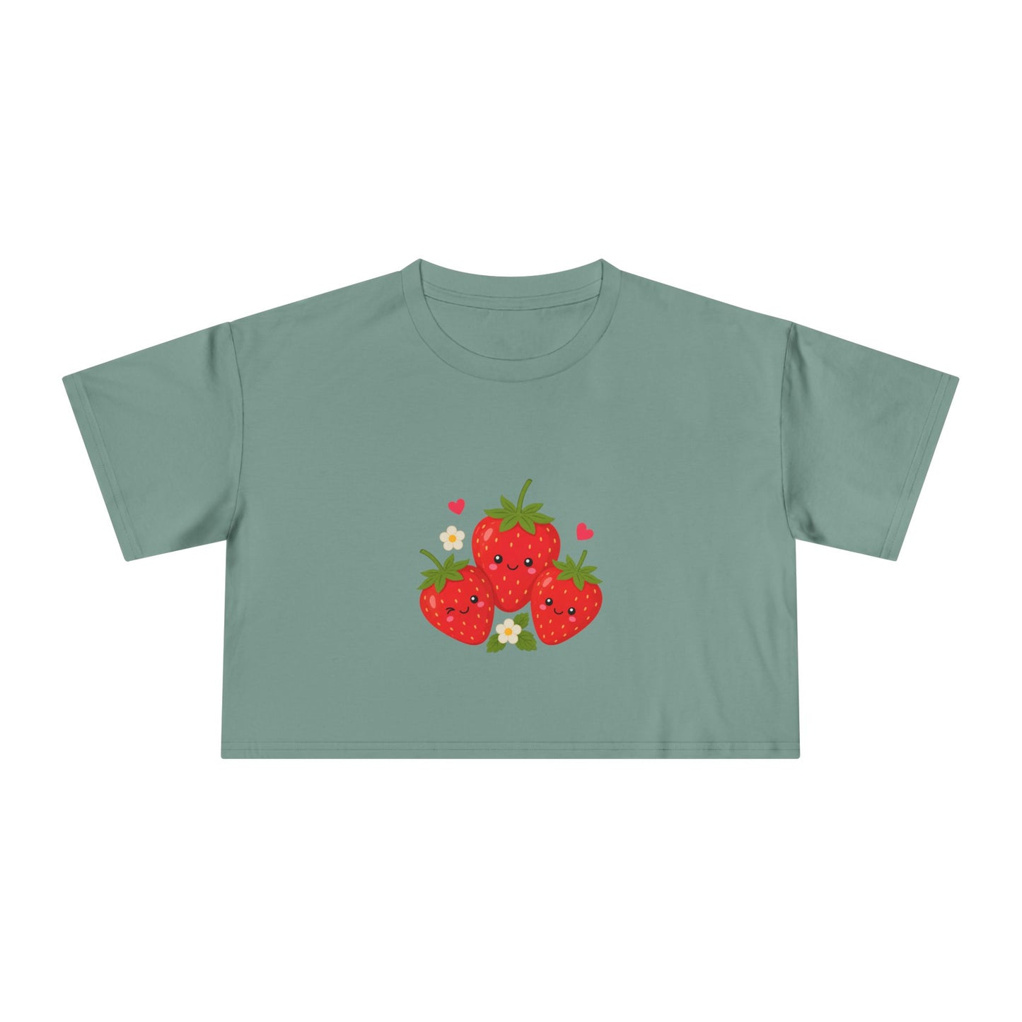 Strawberry Trio Women's Crop Tee — Cute Fruit Graphic Summer Top