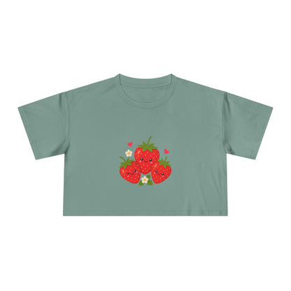 Strawberry Trio Women's Crop Tee — Cute Fruit Graphic Summer Top