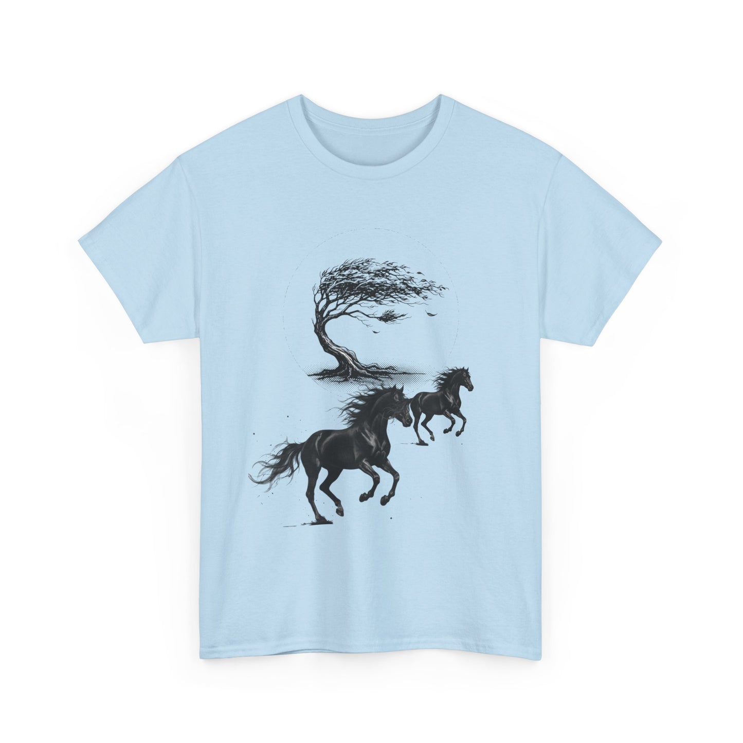 Horse Silhouette Tee — Windblown Tree & Galloping Horses Graphic T-Shirt