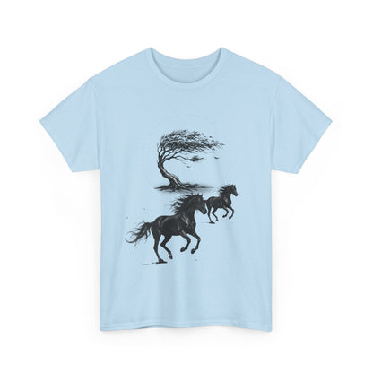 Horse Silhouette Tee — Windblown Tree & Galloping Horses Graphic T-Shirt