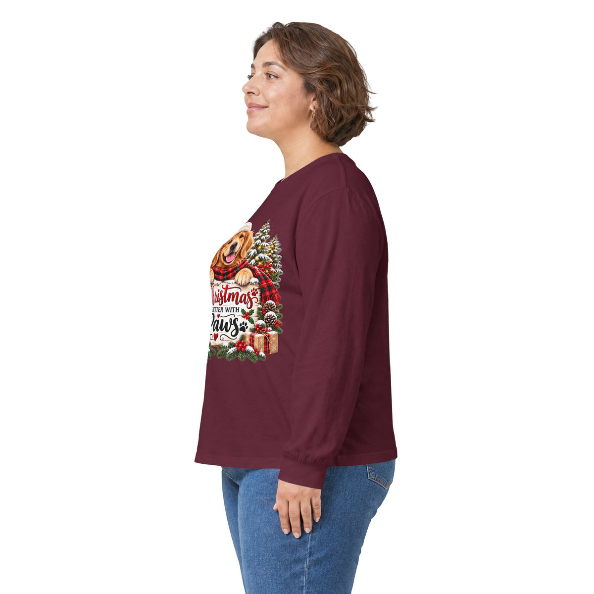Christmas Is Better With Paws – Golden Retriever Christmas Unisex Long Sleeve Shirt