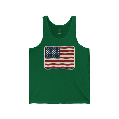 American Flag Patch Tank Top — Vintage Patriotic USA Sleeveless Shirt for 4th of July