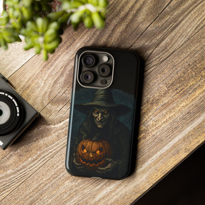 Halloween Phone Case, Tough Cases with Witch and Pumpkin Design, Spooky Gift for Witch Lovers, Fall Phone Accessory, Unique Halloween Decor