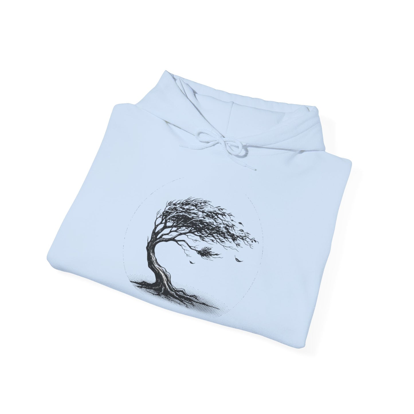 Windswept Tree Hoodie – Minimal Black Ink Nature Pullover