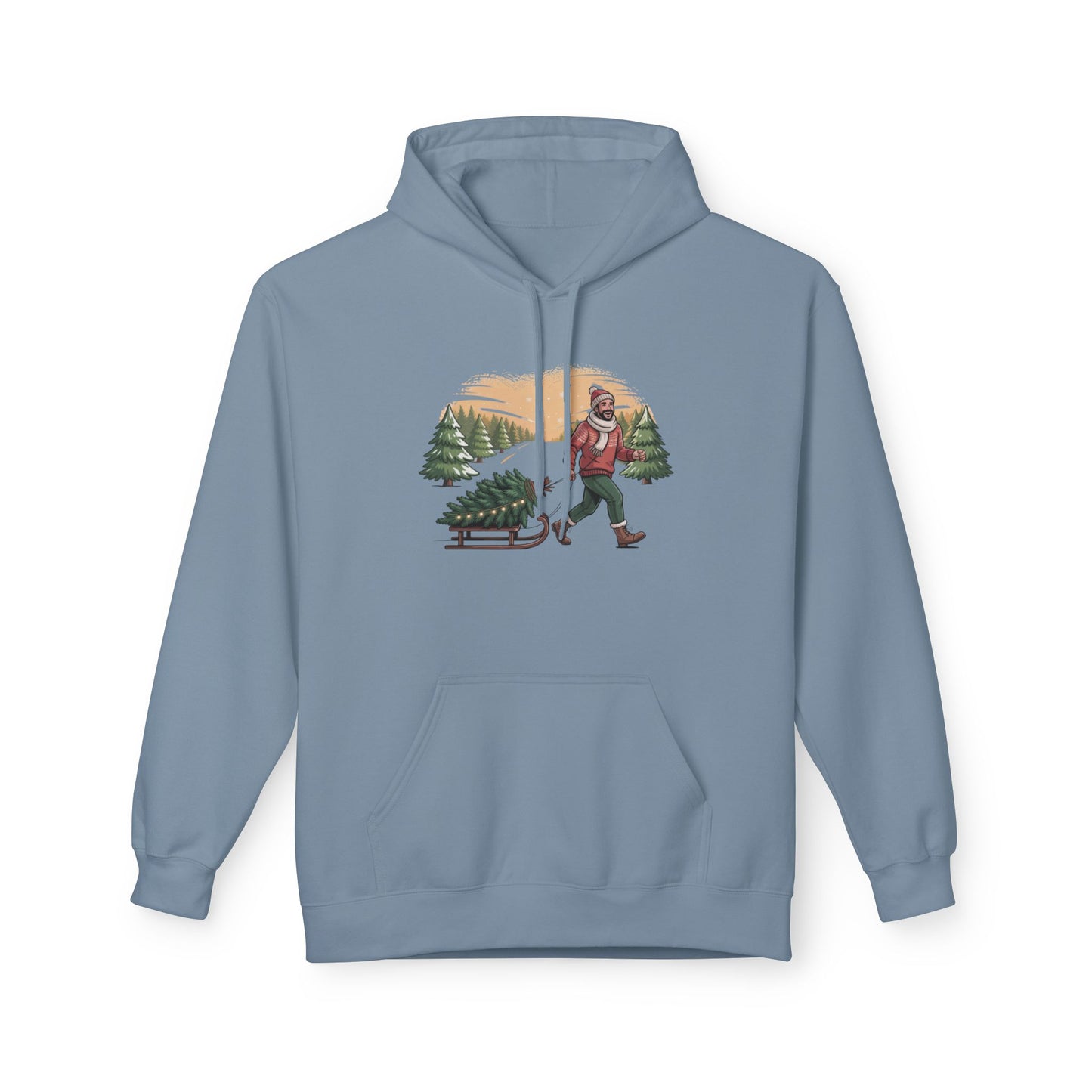 Christmas Tree Hauler Hoodie - Vintage Santa Pulling Tree Winter Sweatshirt