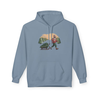 Christmas Tree Hauler Hoodie - Vintage Santa Pulling Tree Winter Sweatshirt