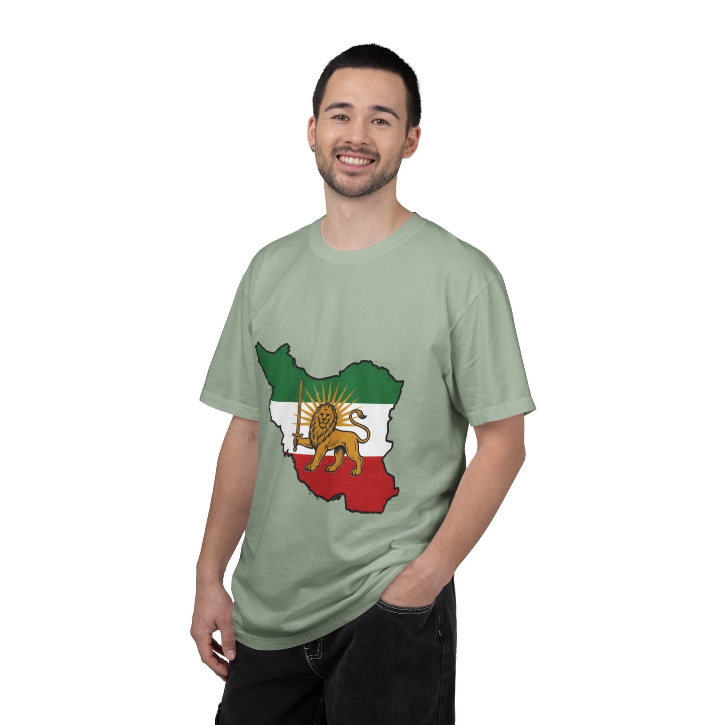 Iran Map T-Shirt with Lion and Sun Flag — Persian Heritage Tee