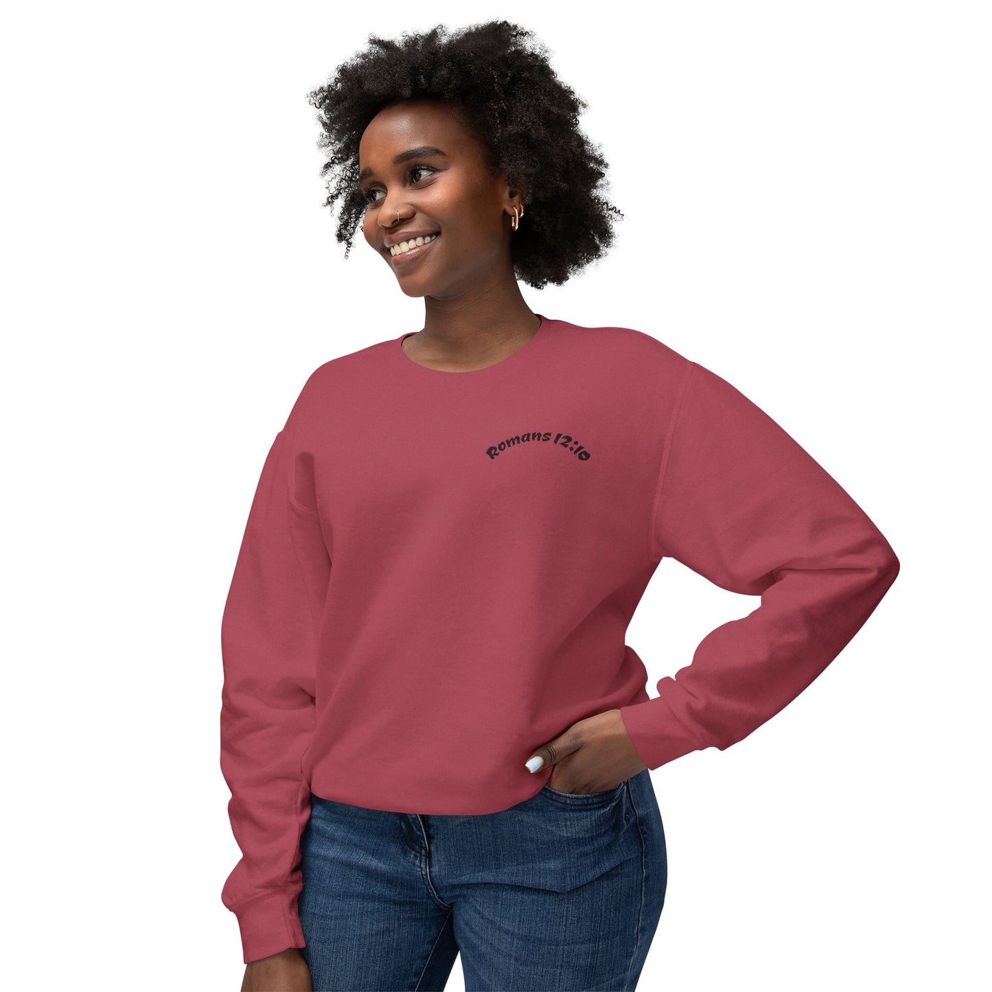 Crewneck Sweatshirt - "Romans 12:10" Minimal Christian Faith Pullover