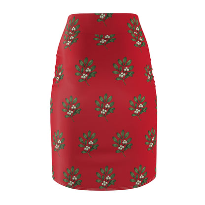 Holiday Mistletoe Pencil Skirt — Red Christmas Print Pencil Skirt