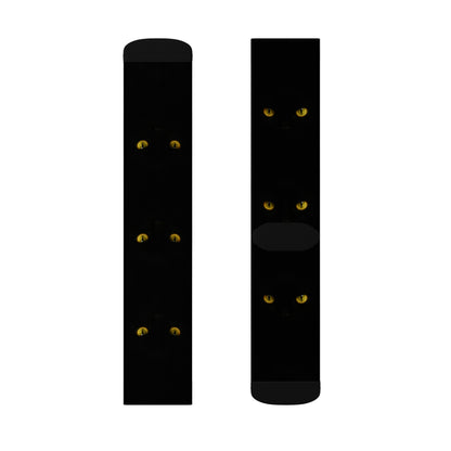 Mystical Cat Eyes Sublimation Socks - Unique Black Crew Socks for Cat Lovers