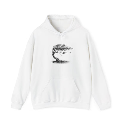 Windswept Tree Hoodie – Minimal Black Ink Nature Pullover