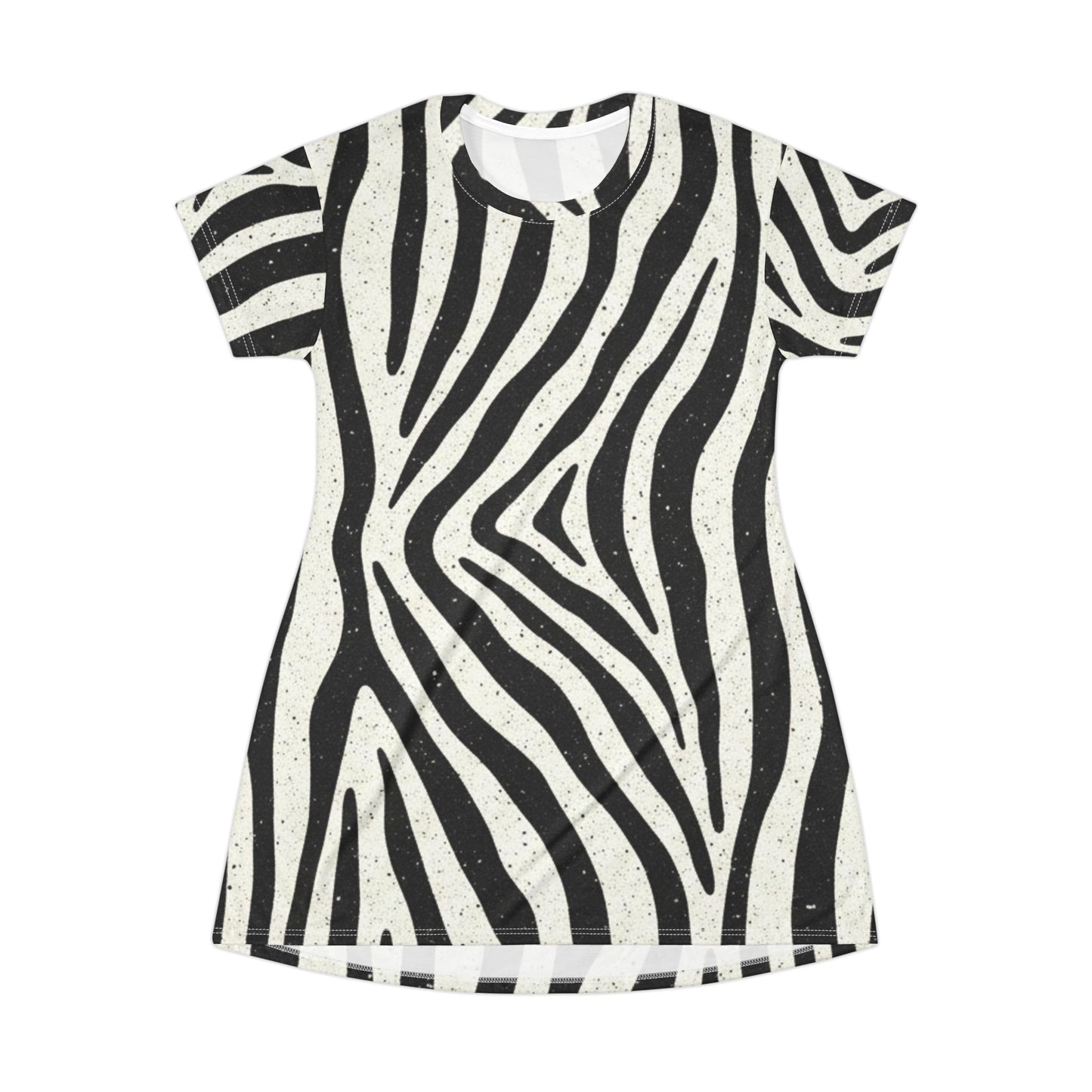 Zebra Print T-Shirt Dress — Black & White Animal Stripe AOP
