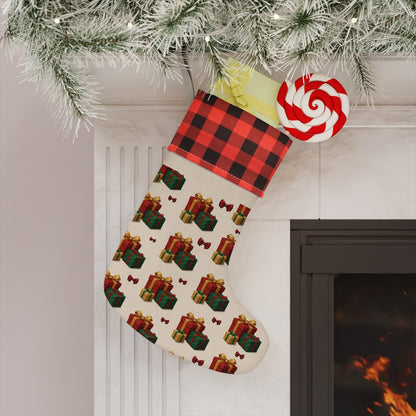Festive Christmas Stocking, Holiday Gift Holder, Red Buffalo Plaid Decoration, Personalized Xmas Stocking, Cozy Home Accent
