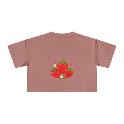 Strawberry Trio Women's Crop Tee — Cute Fruit Graphic Summer Top