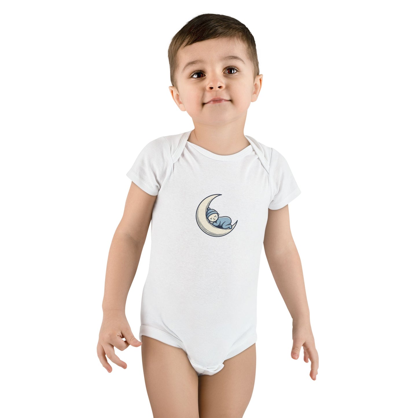 Baby Onesie - 'Little Dreamer' Moon & Sleeping Baby Short Sleeve Bodysuit