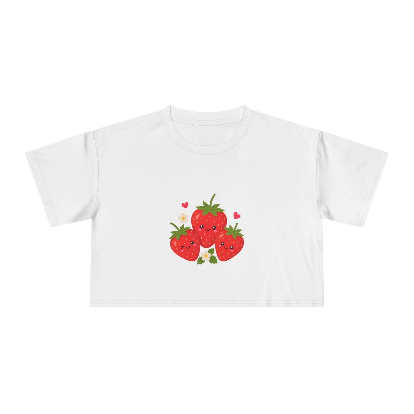 Strawberry Trio Women's Crop Tee — Cute Fruit Graphic Summer Top