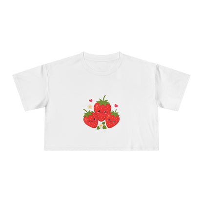 Strawberry Trio Women's Crop Tee — Cute Fruit Graphic Summer Top