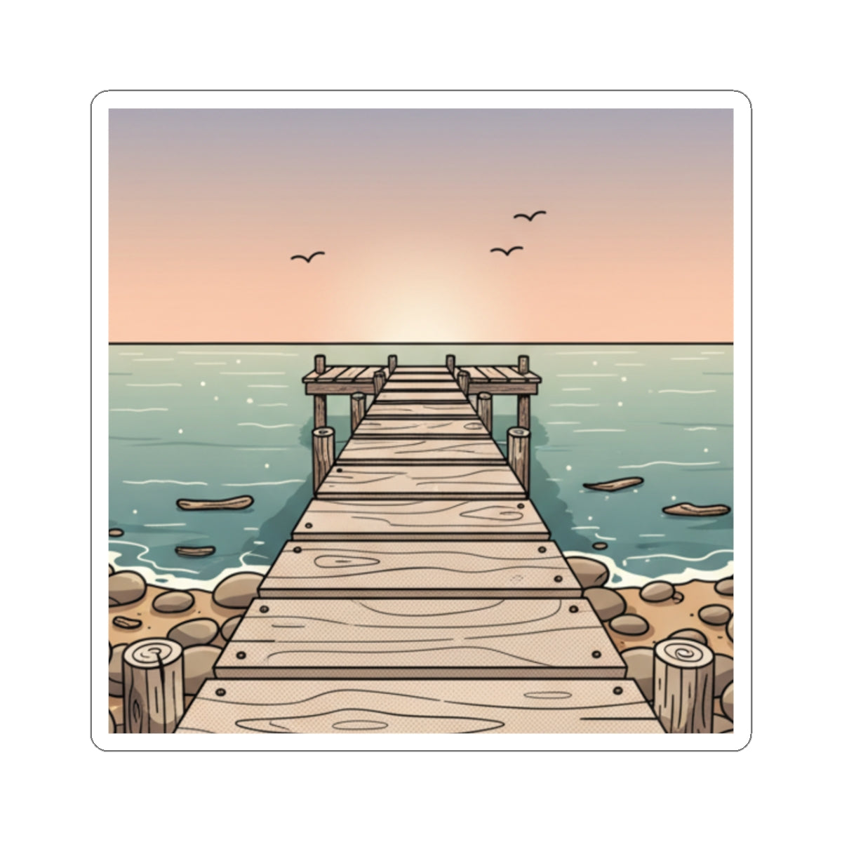 Sunset Pier Kiss-Cut Sticker — Beach Dock Scenic Vinyl Decal