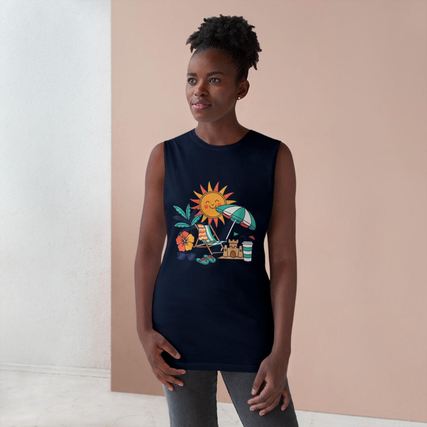Beach Vibes Tank Top — Sunny Sun, Umbrella & Sandcastle Graphic Summer Tank