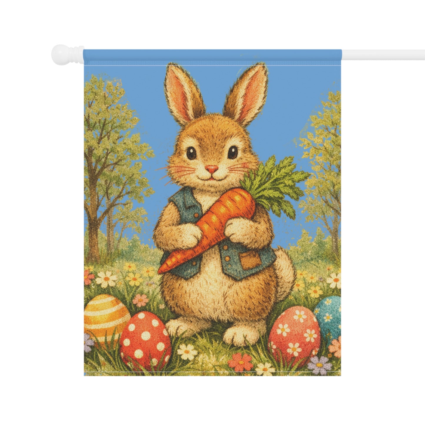 Easter Bunny Garden Flag — Vintage Bunny with Carrot & Eggs Garden Banner