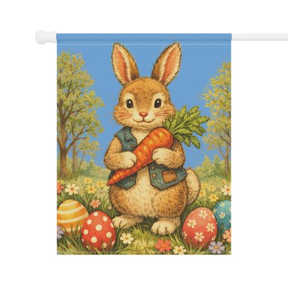 Easter Bunny Garden Flag — Vintage Bunny with Carrot & Eggs Garden Banner