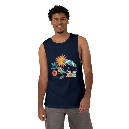 Beach Vibes Tank Top — Sunny Sun, Umbrella & Sandcastle Graphic Summer Tank