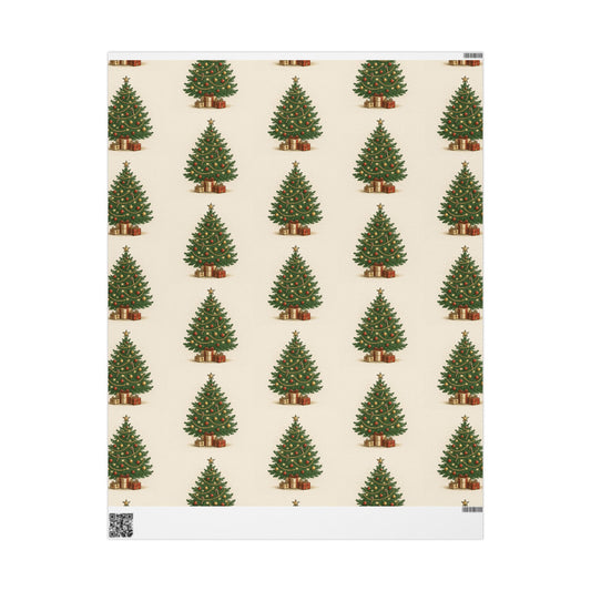Christmas Tree Wrapping Paper – Vintage Green Tree Pattern Holiday Gift Wrap