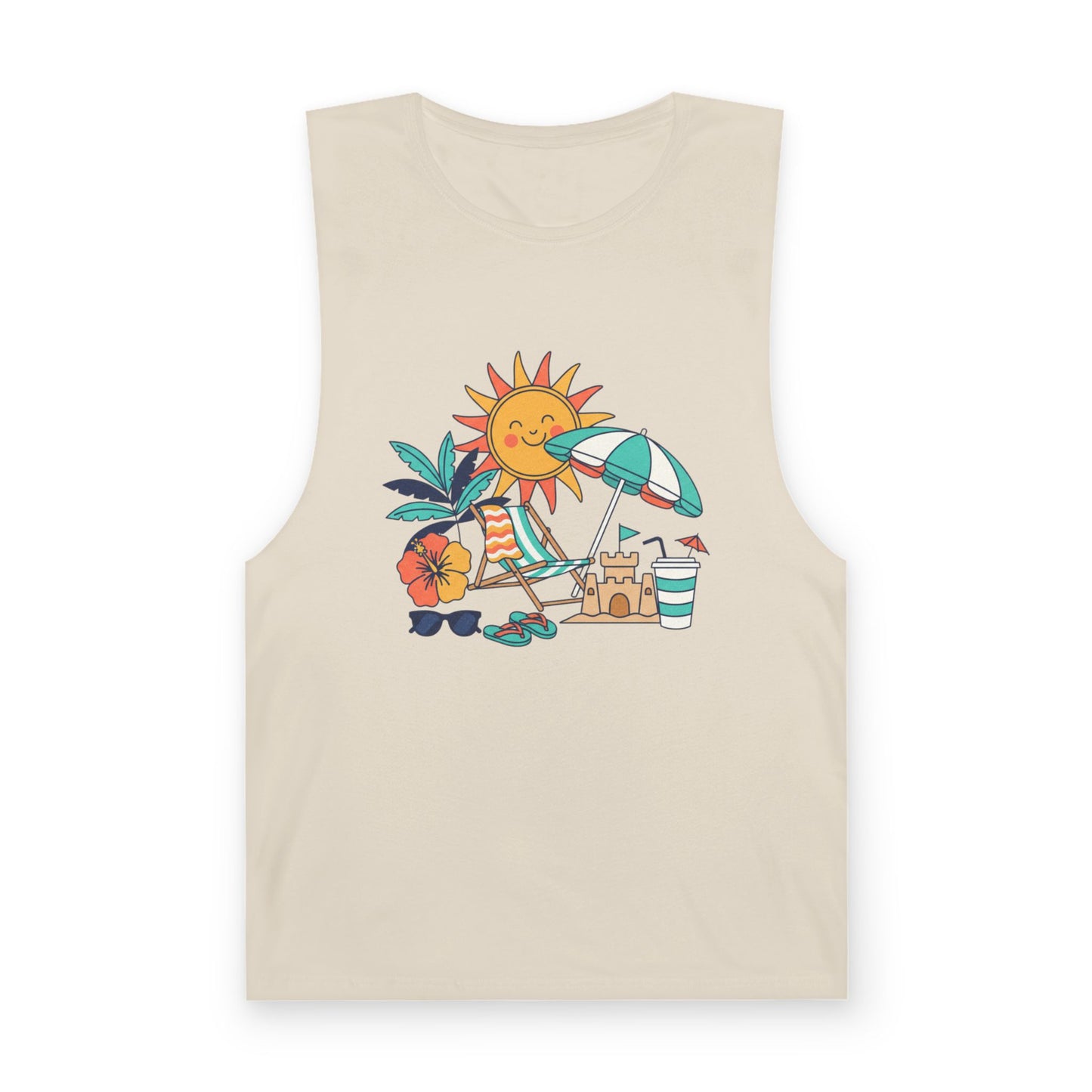 Beach Vibes Tank Top — Sunny Sun, Umbrella & Sandcastle Graphic Summer Tank