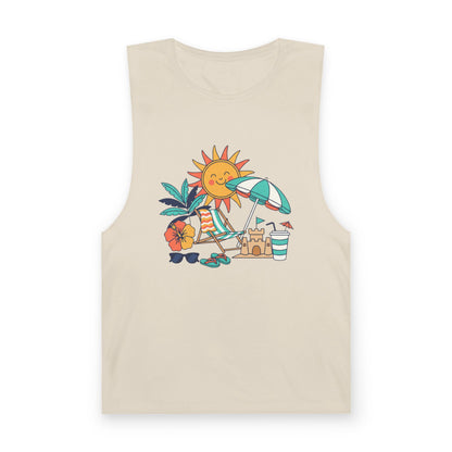 Beach Vibes Tank Top — Sunny Sun, Umbrella & Sandcastle Graphic Summer Tank