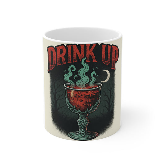 Gothic Drink Up Ceramic Mug - Spooky Gift, Halloween Decor, Coffee Cup, Gothic Aesthetic, Unique Beverage Holder