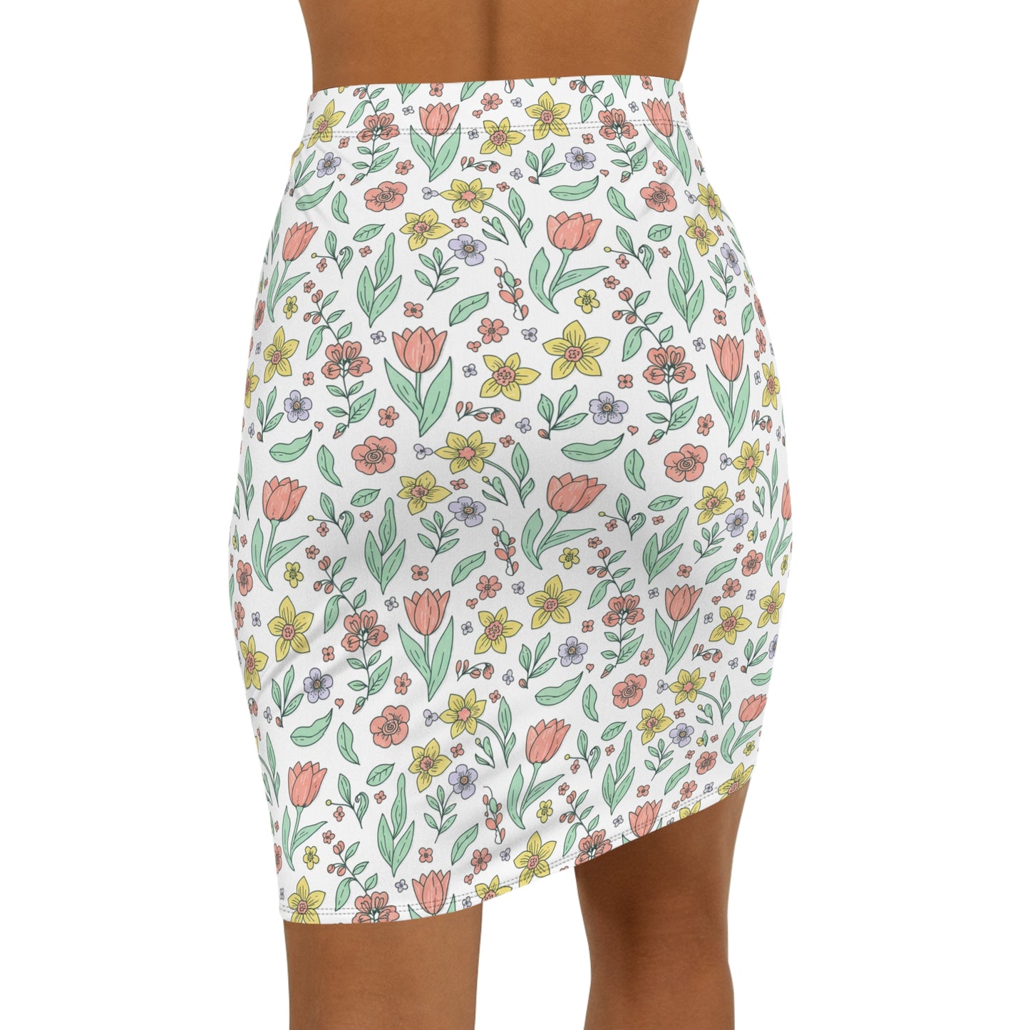 Floral Pencil Skirt — Pastel Wildflower Print Mid‑Waist Skirt for Spring & Everyday