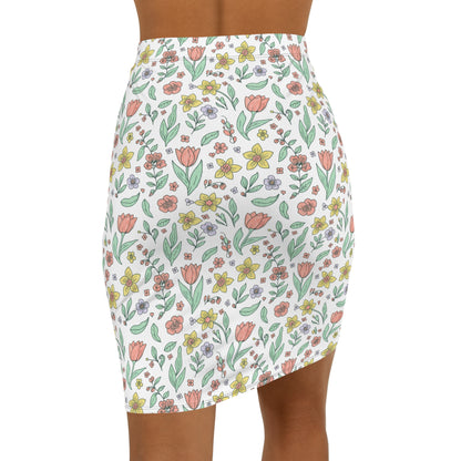 Floral Pencil Skirt — Pastel Wildflower Print Mid‑Waist Skirt for Spring & Everyday