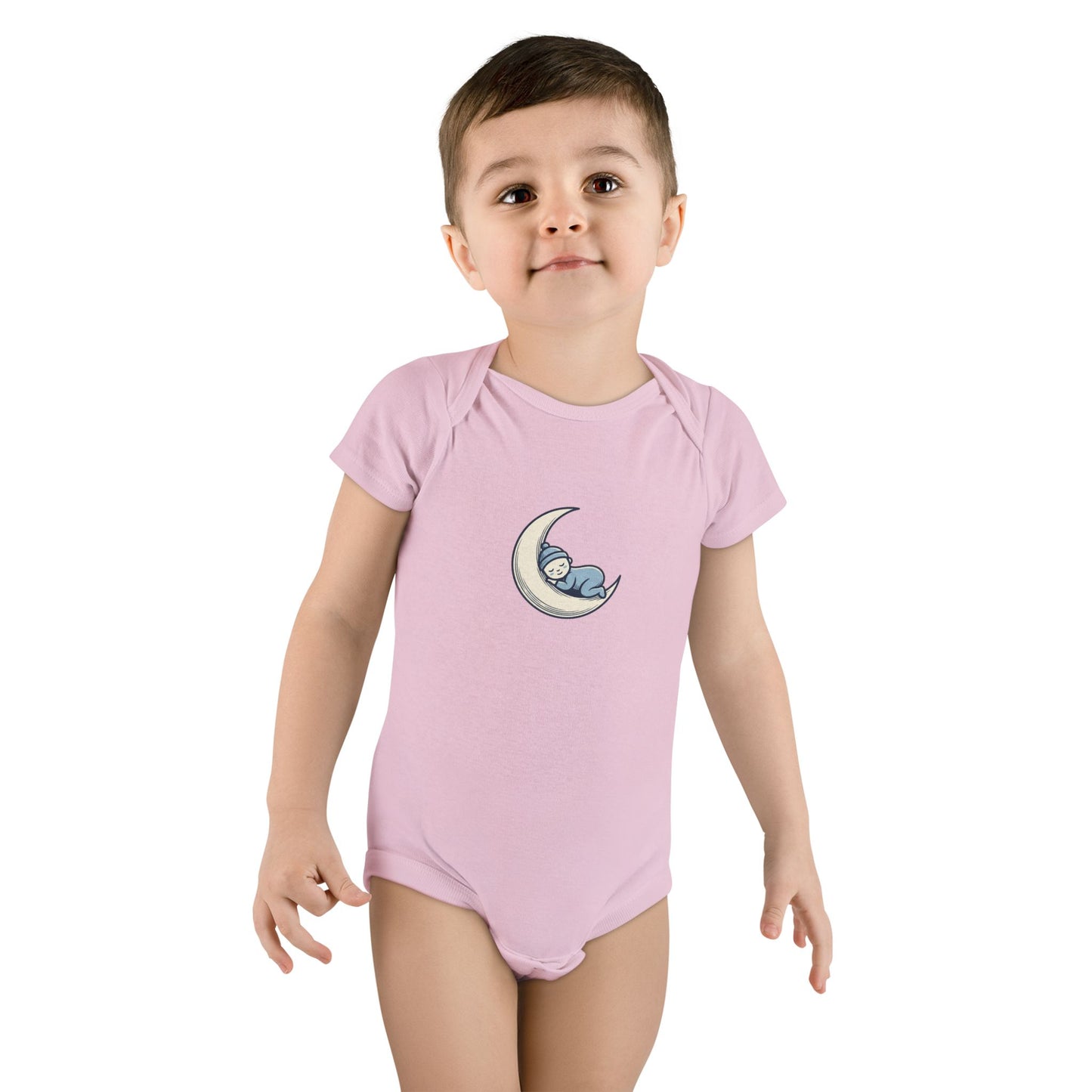 Baby Onesie - 'Little Dreamer' Moon & Sleeping Baby Short Sleeve Bodysuit