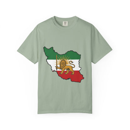 Iran Map T-Shirt with Lion and Sun Flag — Persian Heritage Tee