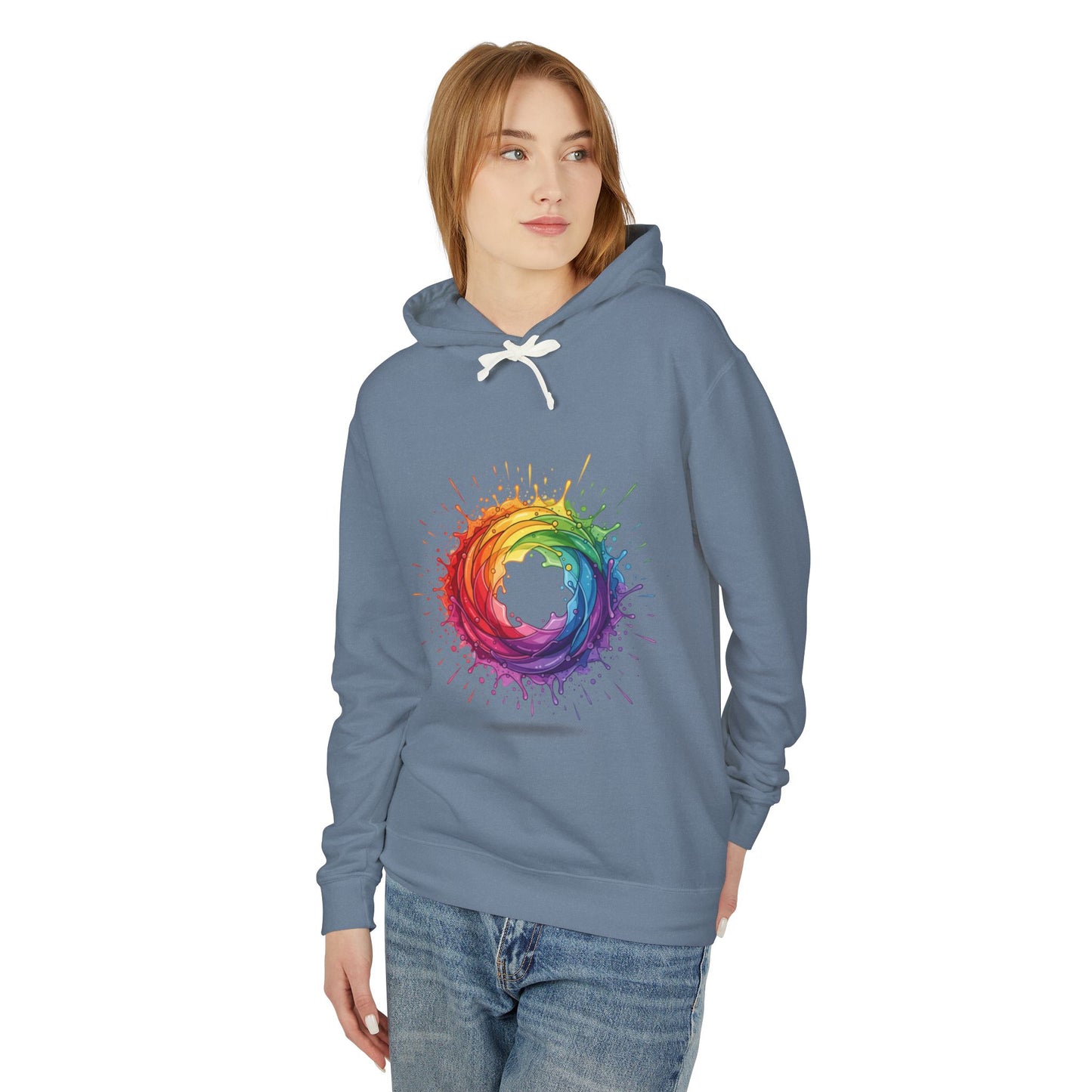 Rainbow Splash Circle Hoodie — Colorful Abstract Pride Pullover