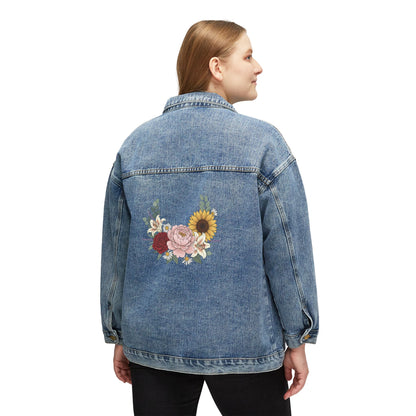 Embroidered Floral Denim Jacket — Women's Boho Sunflower & Rose Jean Jacket